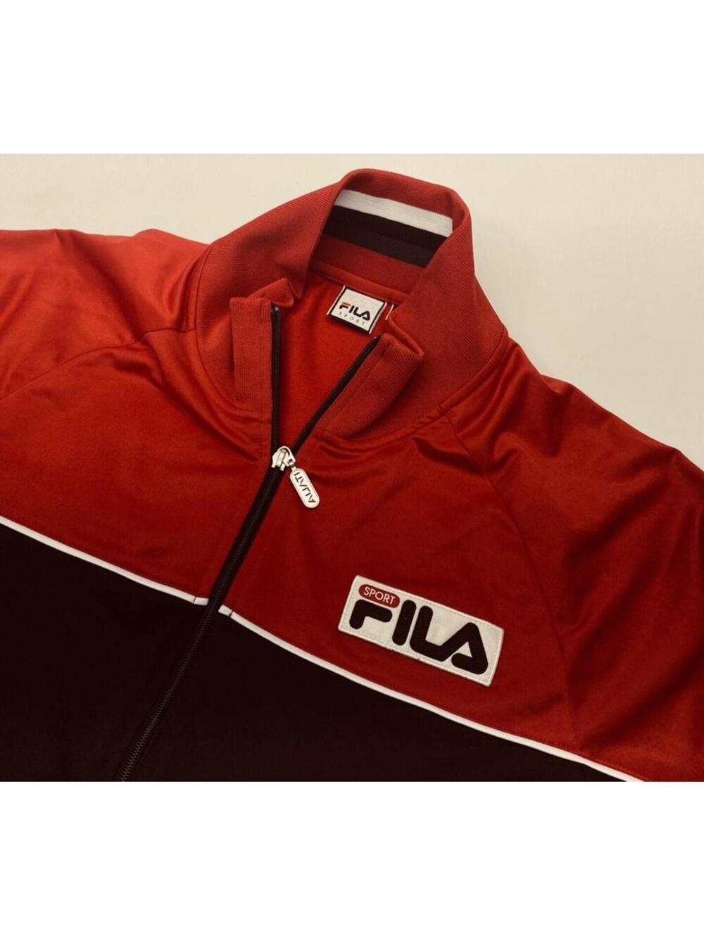 90's Y2K Fila Sport Track Jacket Men's XL Red Black Zip Embroidered Soccer 9913